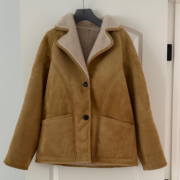 Mango Oversized Sherpa Faux Suede Coat - Picture 1 of 4